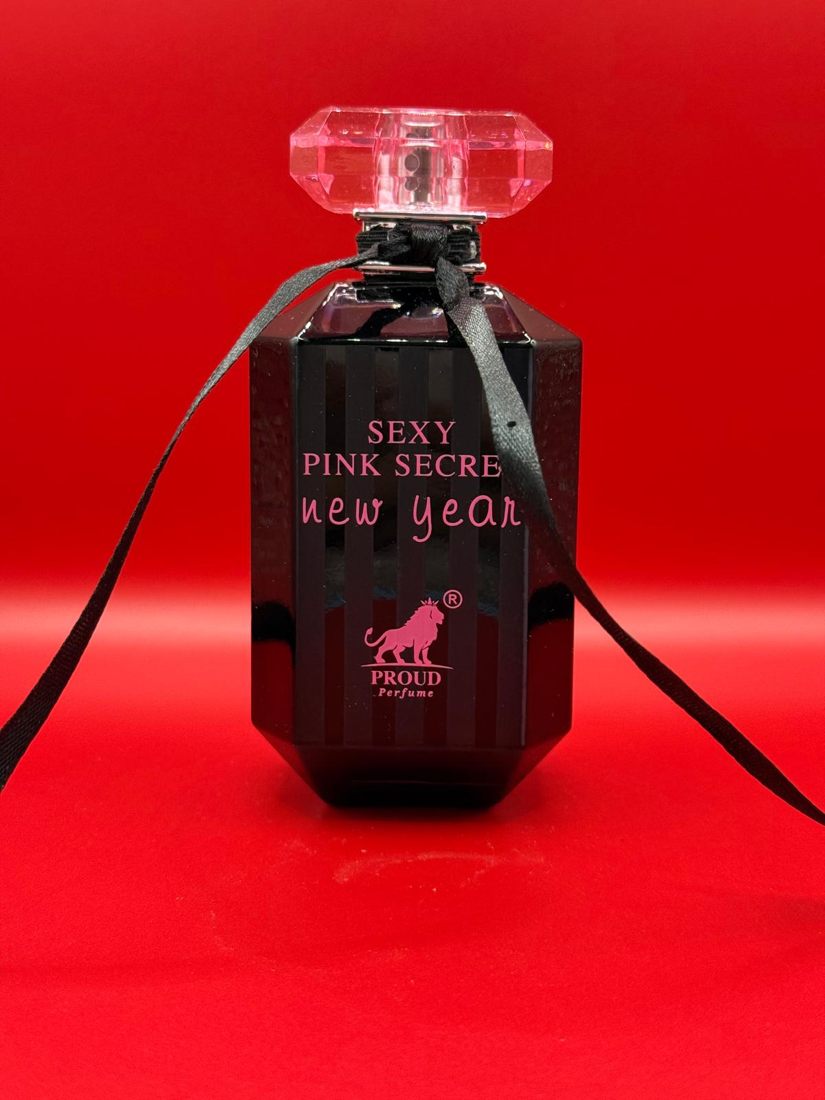 Proud Sexy Pink Secret New Year black bottle with ribbon