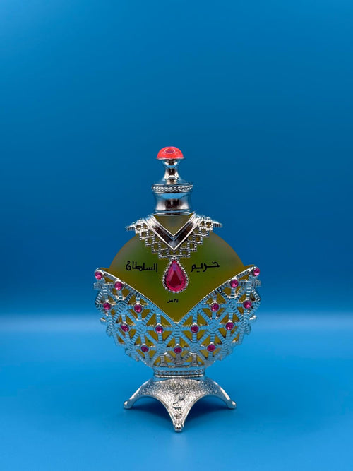 Khadlaj Hareem Al Sultan ornate purple-gold perfume oil bottle