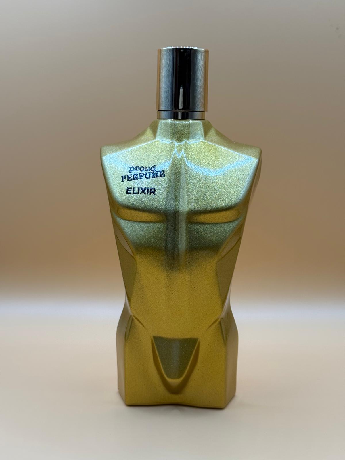 Proud Elixir gold torso perfume bottle